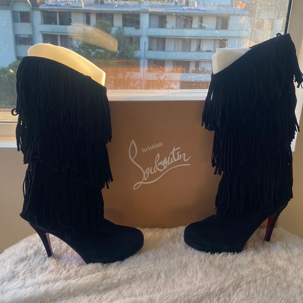 Christian Louboutin suede fringe boots